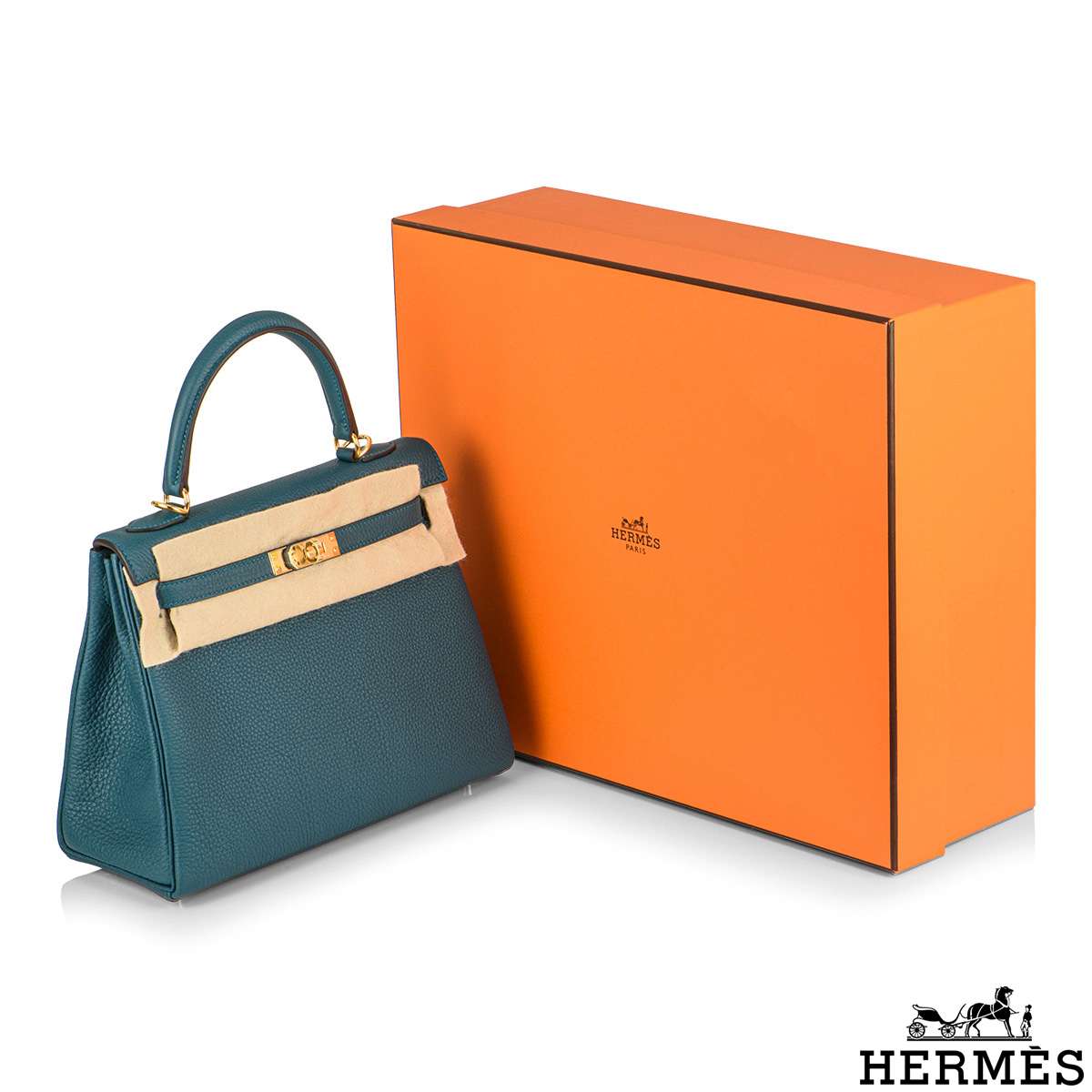 Hermes Kelly 25 Vert Bosphore GHW D